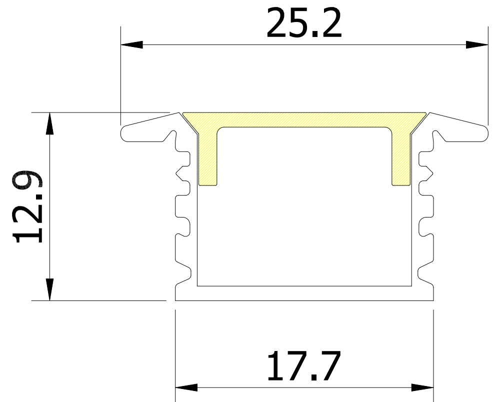 (25.2mm) 17.7mm x 12.9mm Rectangular Aluminium Winged Recessed LED Profile in Black or Silver (DLA1613-W)