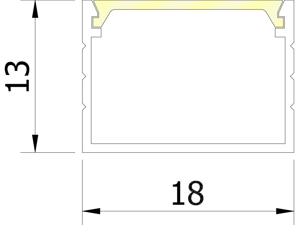 18mm x 13mm Rectangular Aluminium Surface Mounted LED Profile in Black or Silver (DLA1813)