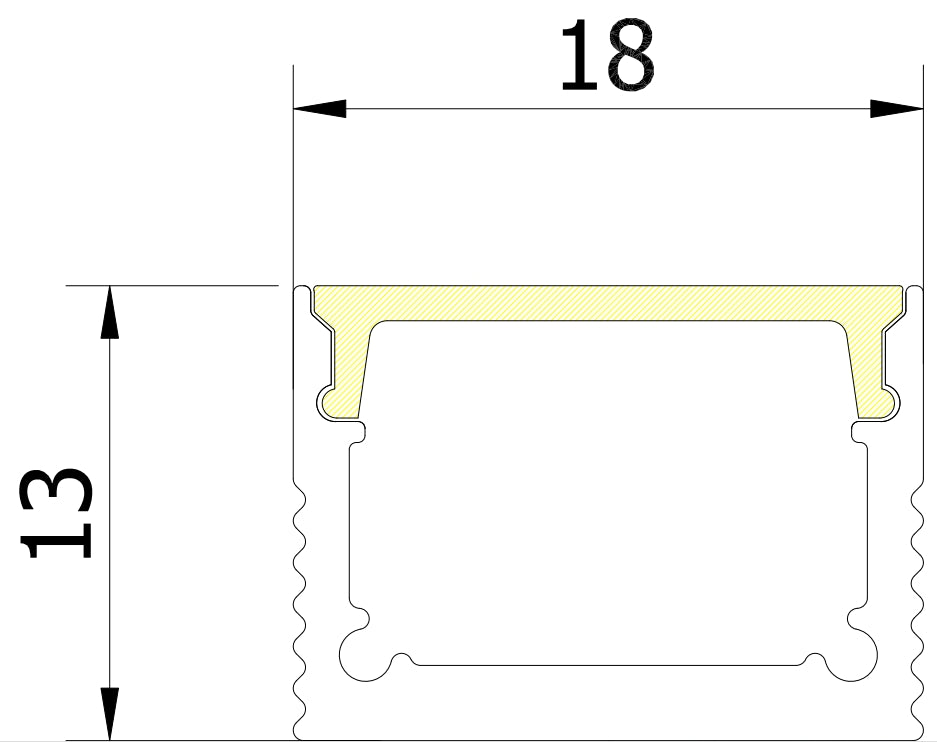 18mm x 13mm Rectangular Aluminium Surface Mounted LED Profile in Black or Silver (DLA1813X)