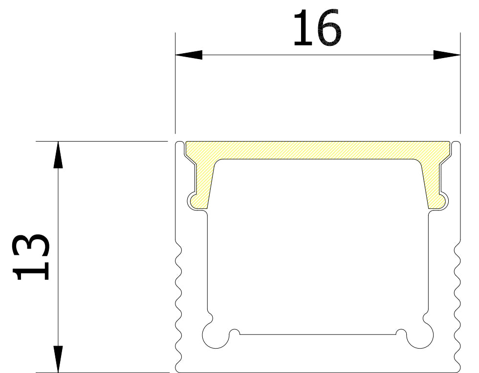 16mm x 13mm Rectangular Aluminium Surface Mounted LED Profile in Black or Silver (DLA1613)