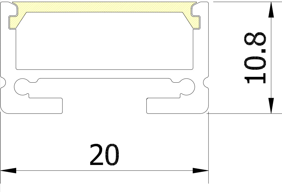 20mm x 10.8mm Rectangular Aluminium Surface Mounted LED Profile in Black or Silver (DLA623)