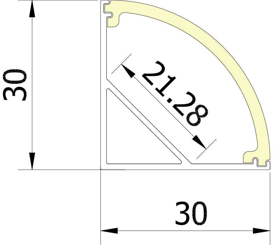 30mm x 30mm Corner Aluminium Surface Mounted LED Profile in Black or Silver (DLA3030)