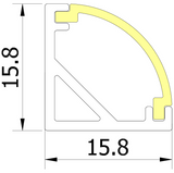 15.8mm x 15.8mm Corner Aluminium Surface Mounted LED Profile in Black or Silver (DLA1616)