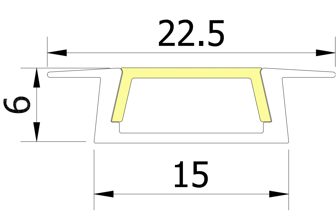 (22.5mm)15mm x 6mm Rectangular Aluminium Winged Recessed LED Profile in Black or Silver (DLA1506-W)