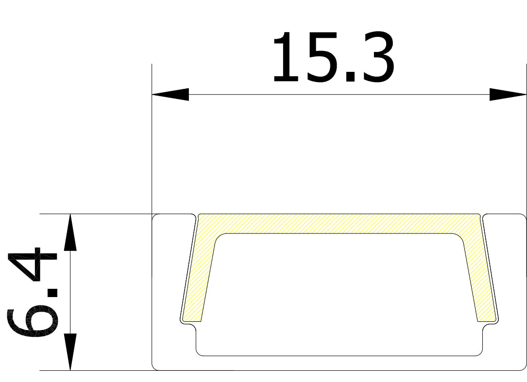 15.3mm x 6.4mm Rectangular Aluminium Surface Mounted LED Profile in Black or Silver (DLA1505)