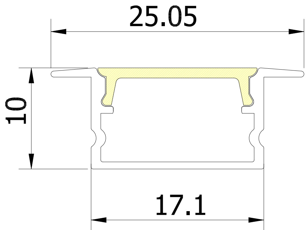 (25.05mm) 17.1mm x10mm Rectangular Aluminium Winged Recessed LED Profile in Black or Silver (DLA1710-W)