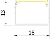 18mm x 13mm Rectangular Aluminium Surface Mounted LED Profile in Black or Silver (DLA1813)