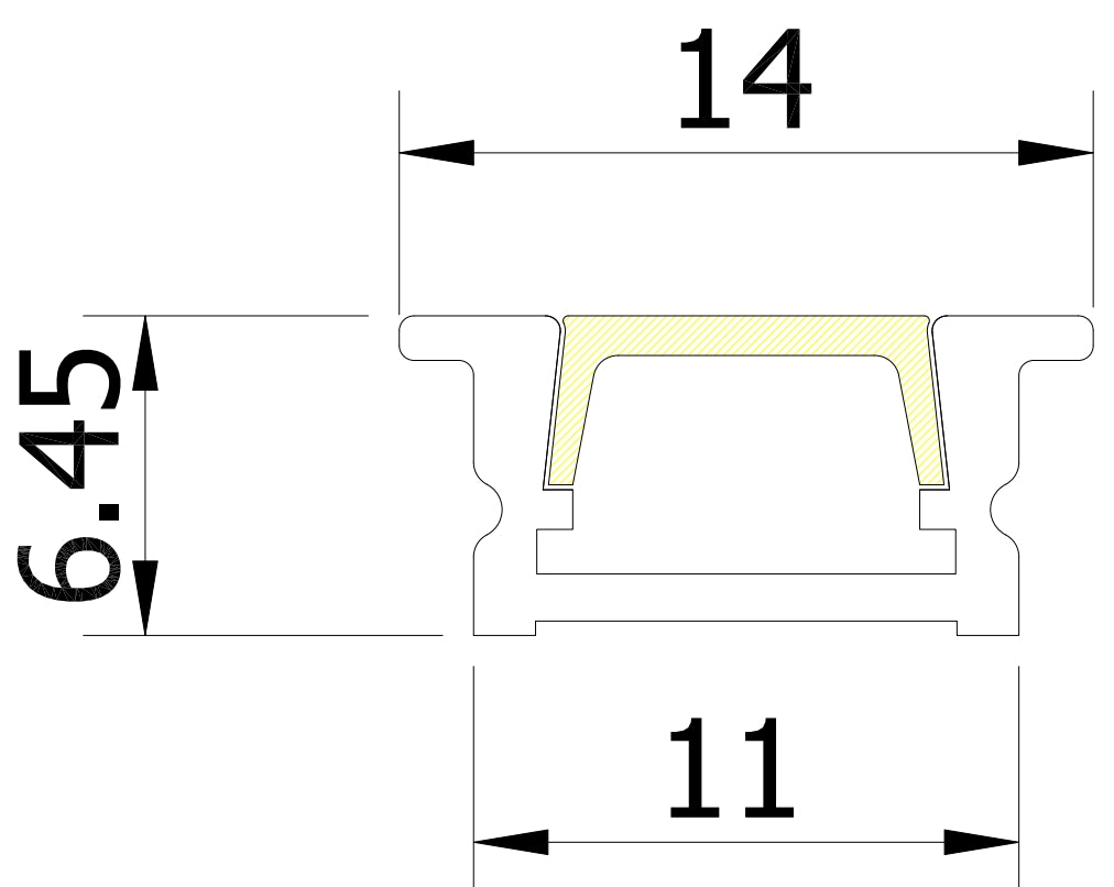 (14mm) 11mm x 6.45mm Rectangular Aluminium Winged Recessed LED Profile in Silver or Black (DLA99016-W)