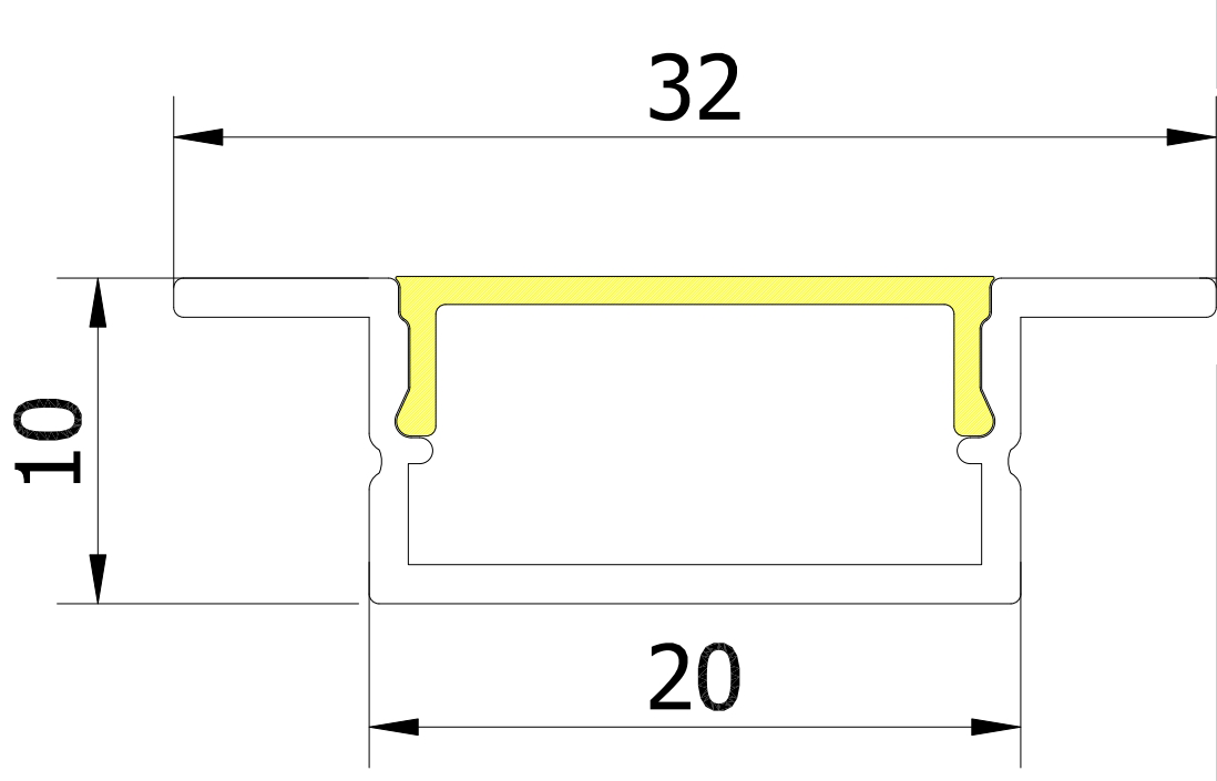 (32mm) 20mm x 10mm Rectangular Aluminium Winged Recessed LED Profile in Black or Silver (DLA2010X- W)