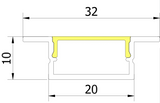 (32mm) 20mm x 10mm Rectangular Aluminium Winged Recessed LED Profile in Black or Silver (DLA2010X- W)