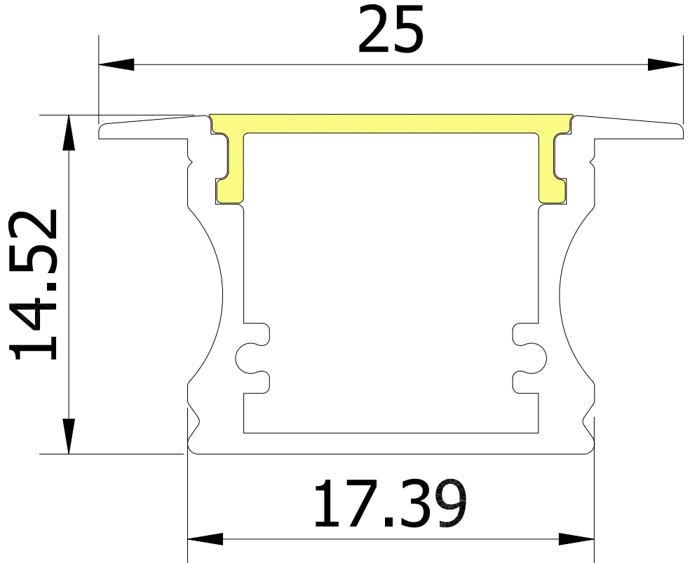 (25mm) 17.39mmx 14.52mm Rectangular Aluminium Winged Recessed LED Profile in Black or Silver (DLA1714-W)