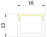 16mm x 13mm Rectangular Aluminium Surface Mounted LED Profile in Black or Silver (DLA1613)