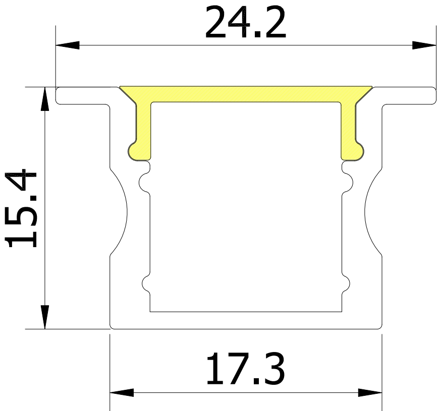 (24.2mm) 17.3mmx 15.4mm Rectangular Aluminium Winged Recessed LED Profile in Black or Silver (DLA1715-W)