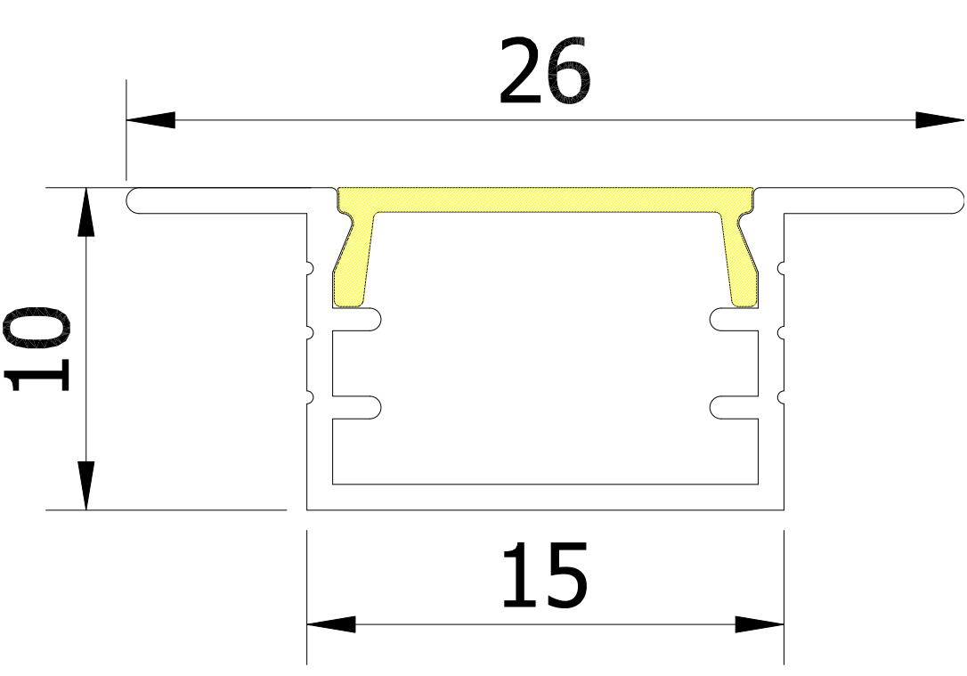 (26mm) 15mm x 10mm Rectangular Aluminium Winged Recessed LED Profile in Black or Silver  (DLA1510-W)