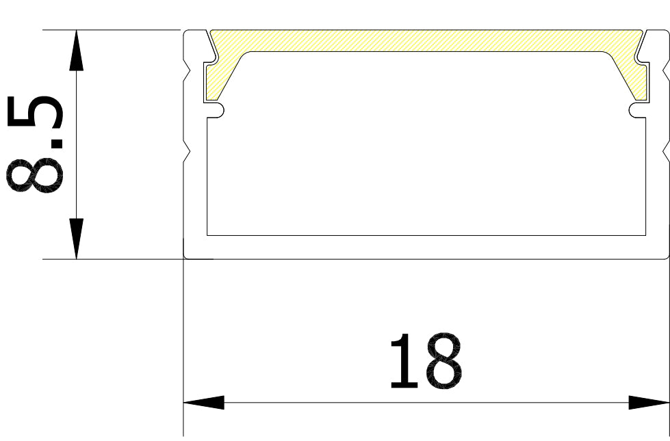18mm x 8.5mm Rectangular Aluminium Surface Mounted LED Profile in Black or Silver (DLA1809)