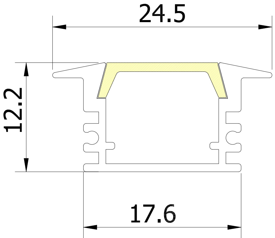 (24.5mm) 17.6mm x 12.2mm Rectangular Aluminium Winged Recessed LED Profile in Black or Silver (DLAYF817-W)