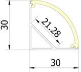 30mm x 30mm Corner Aluminium Surface Mounted LED Profile in Black or Silver (DLA3030)