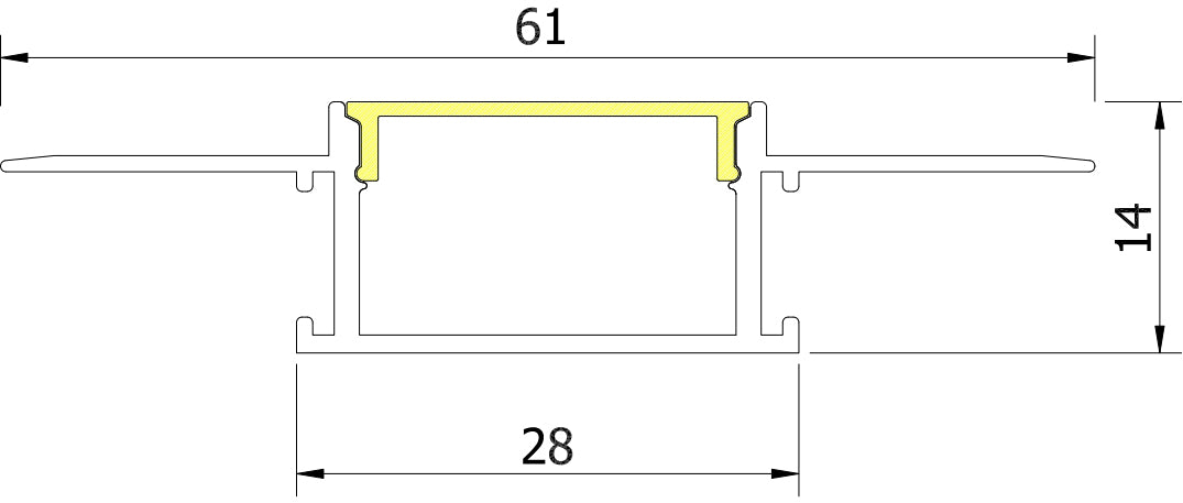 (61mm) 28mm x 14mm Rectangular Aluminium Winged Recessed LED Profile in Black or Silver (DLA6114-W)