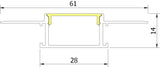 (61mm) 28mm x 14mm Rectangular Aluminium Winged Recessed LED Profile in Black or Silver (DLA6114-W)