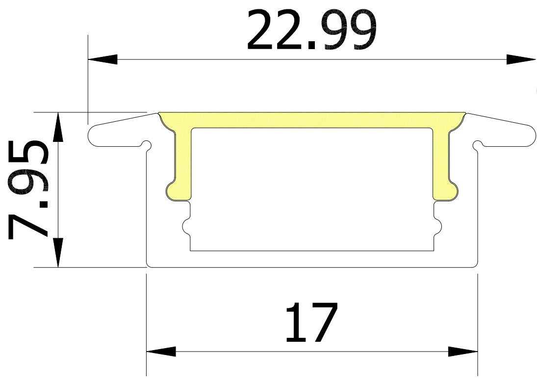 (22.99mm) 17mmx 7.95mm Rectangular Aluminium Winged Recessed LED Profile in Black or Silver (DLA1708-W)