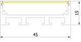 45mm x 15mm Rectangular Aluminium Surface Mounted LED Profile in Black or Silver (DLA4542)
